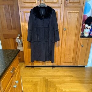 Dennis Basso Black Faux Fur Trench Coat